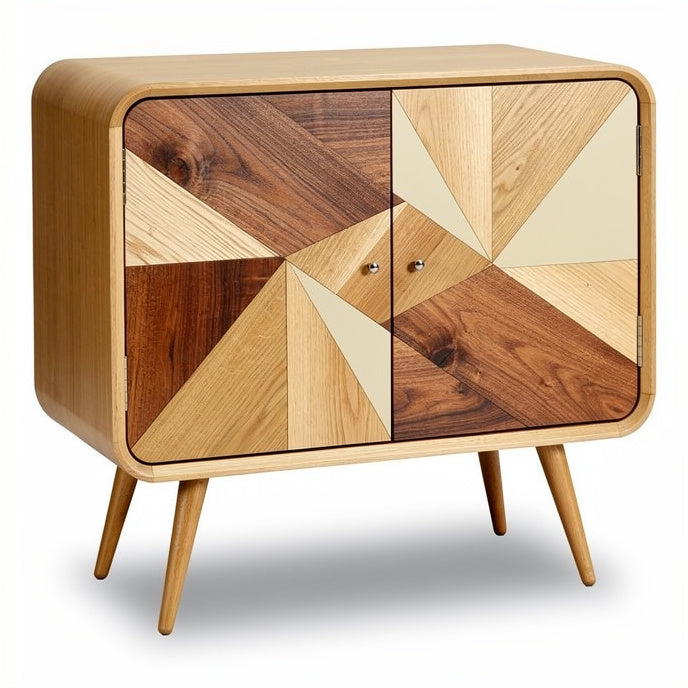 **Technische titel in het Nederlands: Moderne houten kast met geometrisch ontwerp**