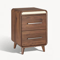 Technische titel in het Nederlands: **Moderne houten nachtkast met twee lades en afgeronde hoeken**