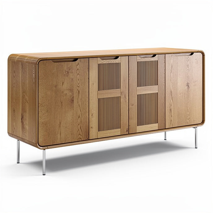 **Moderne houten kast met openingen en metalen poten**